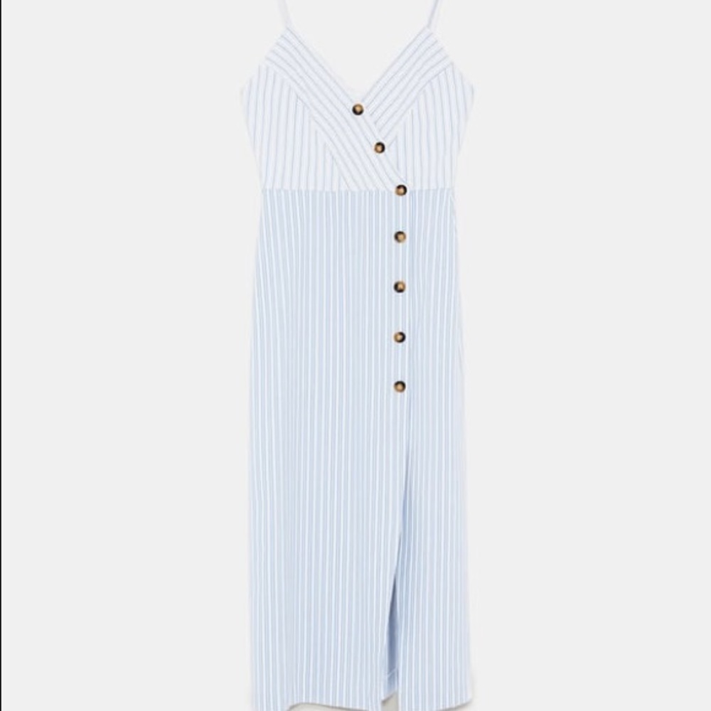 NWT Zara Striped Midi Dress Light Blue